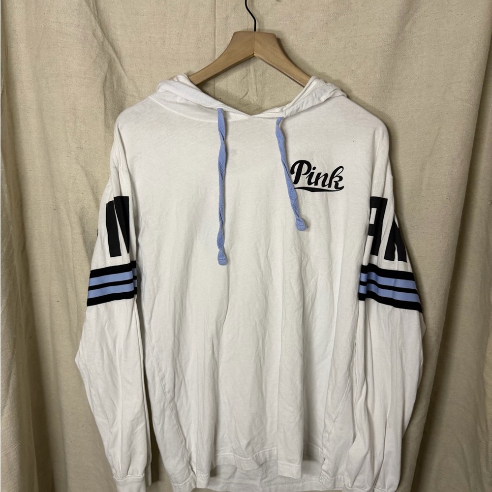 PINK Victoria's Secret White Hoodie with Blue Accents